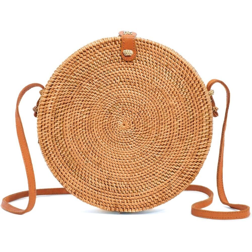 Rattan Bag Women Handmade Straw Woven Purse Casual Travel Beach Accessory